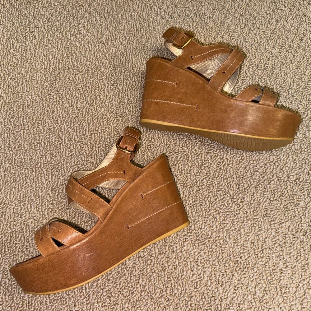 Stuart Weitzman Tan Wedge Sandals